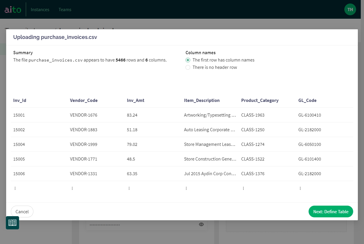 Screenshot: Quick visual validation of the uploaded data